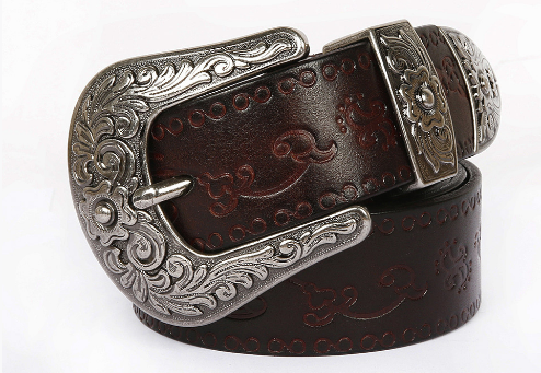 Men’s Western-Style Belt - Engraved Buckle & Embossed Strap