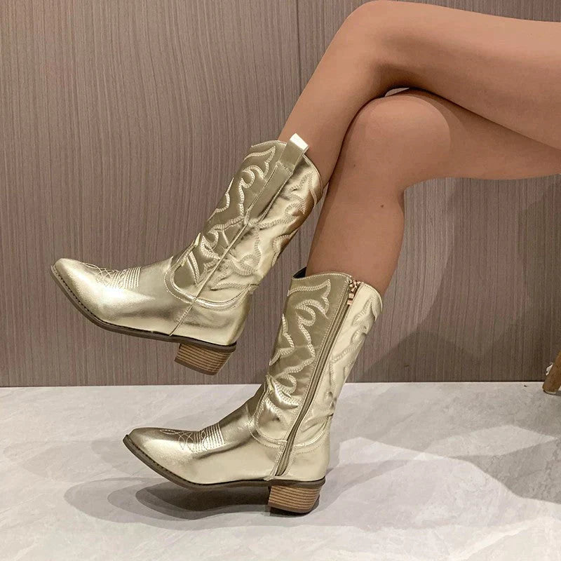 Metallic Finish Cowboy Boots for Women