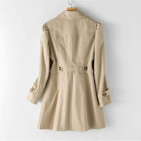 Mid-Length Button-Up Coat Women – Structured Surface & Notched Lapel