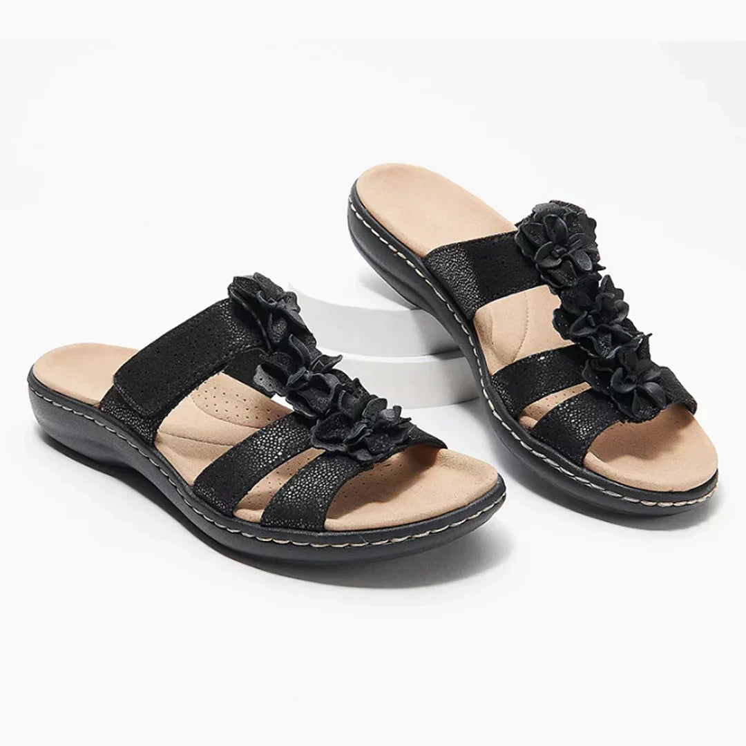 Minimal Sandals Women – Open Front & Floral Band Detail