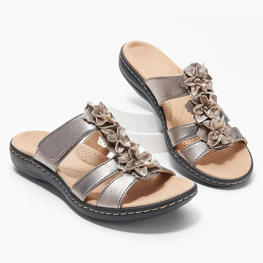 Minimal Sandals Women – Open Front & Floral Band Detail