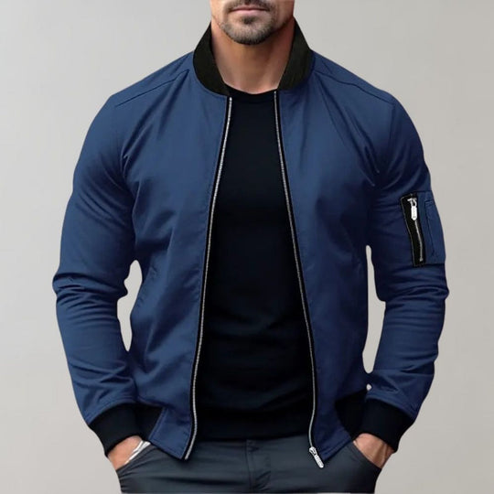 Modern Fit Bomber Jacket with Zippers for Men
