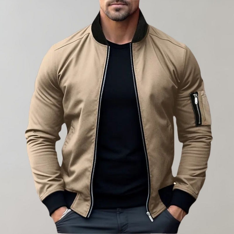 Modern Fit Bomber Jacket with Zippers for Men