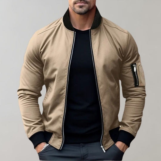 Modern Fit Bomber Jacket with Zippers for Men