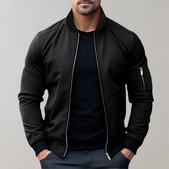 Modern Fit Bomber Jacket with Zippers for Men