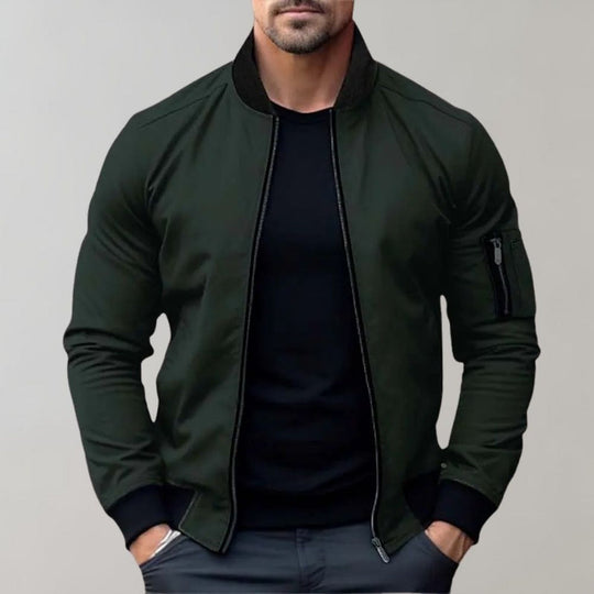 Modern Fit Bomber Jacket with Zippers for Men