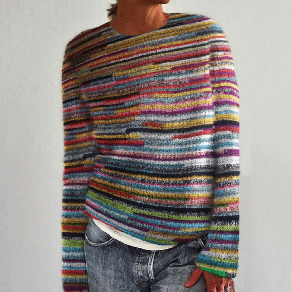 Multi-Colour Striped Knit Pullover Sweater for Women