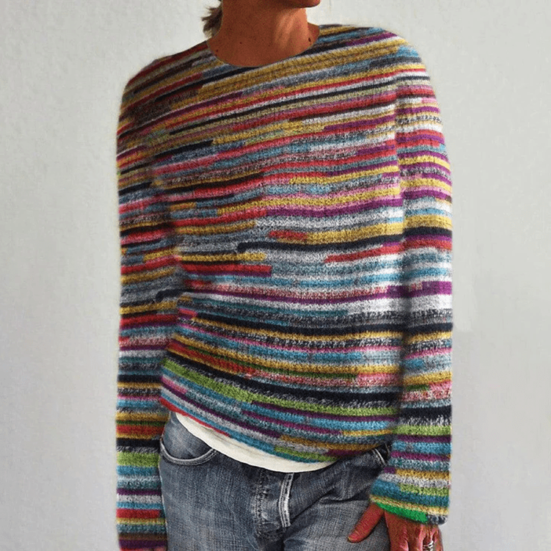Multi-Colour Striped Knit Pullover Sweater for Women