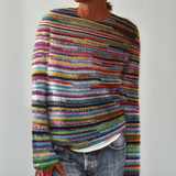 Multi-Colour Striped Knit Pullover Sweater for Women