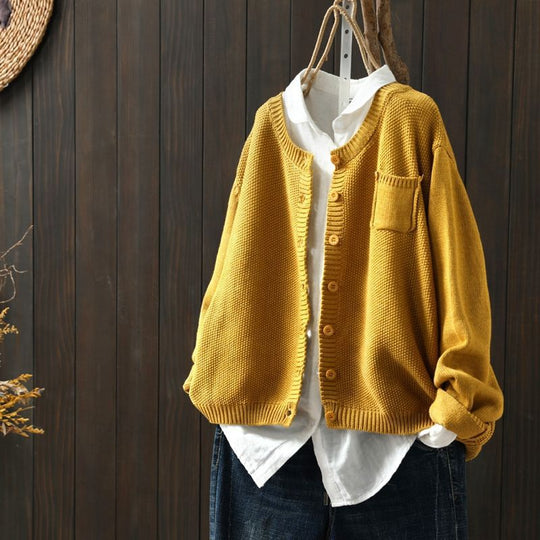 Oversized Knit Cardigan with Pocket for Women