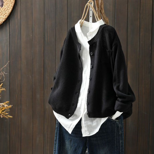 Oversized Knit Cardigan with Pocket for Women