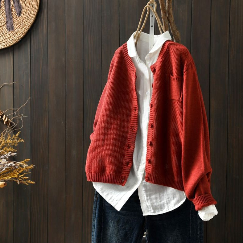 Oversized Knit Cardigan with Pocket for Women