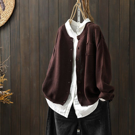 Oversized Knit Cardigan with Pocket for Women