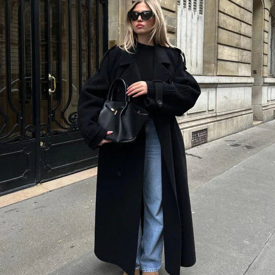 Oversized lang frakke med knaplukning til kvinder