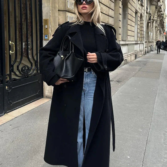 Manteau long surdimensionné avec fermeture à boutons pour femmes