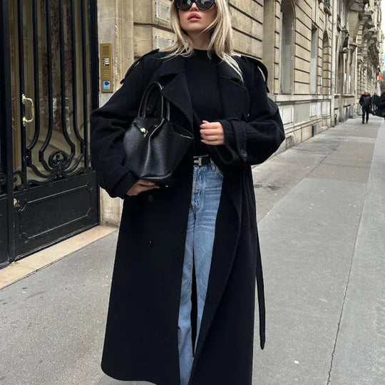 Oversized lang frakke med knaplukning til kvinder