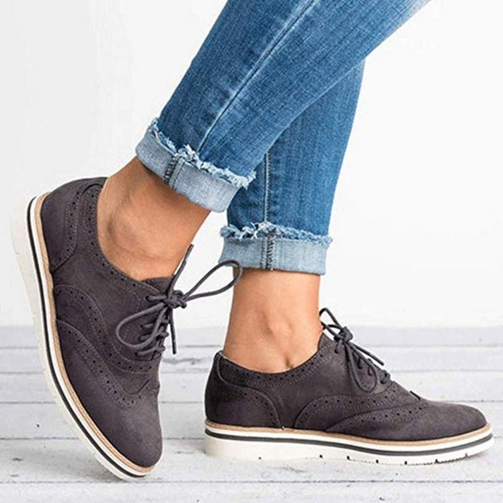 Oxford-Style Lace-Up Sneakers Women – Perforated Upper & Flat Platform Sole