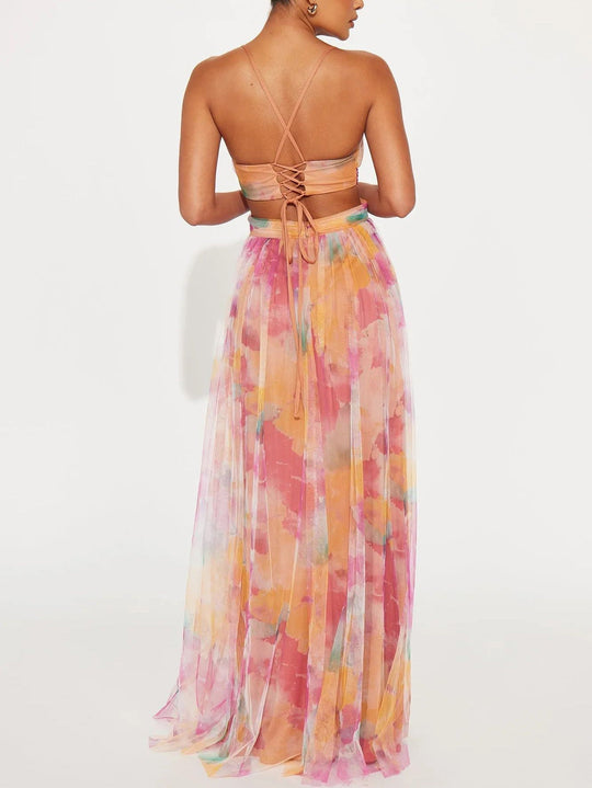 Painted Floral A-Line Maxi Dress for Women