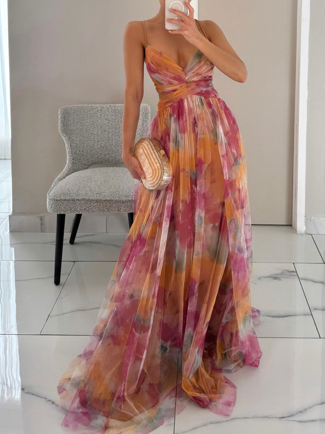 Painted Floral A-Line Maxi Dress for Women