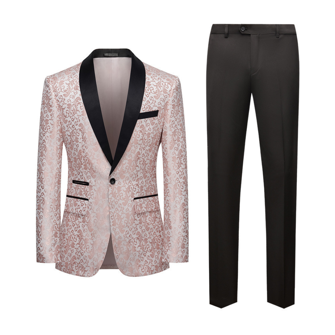 Patterned Blazer Tuxedo Suit with Shiny Lapel for Men
