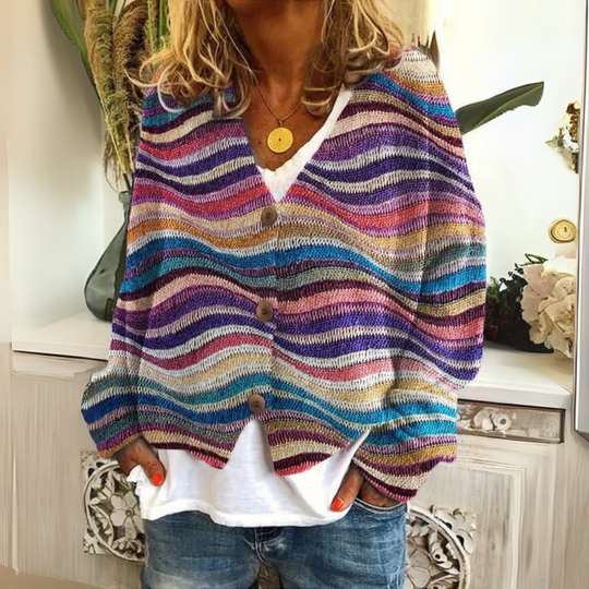 Patterned Button-Front Cardigan for Women