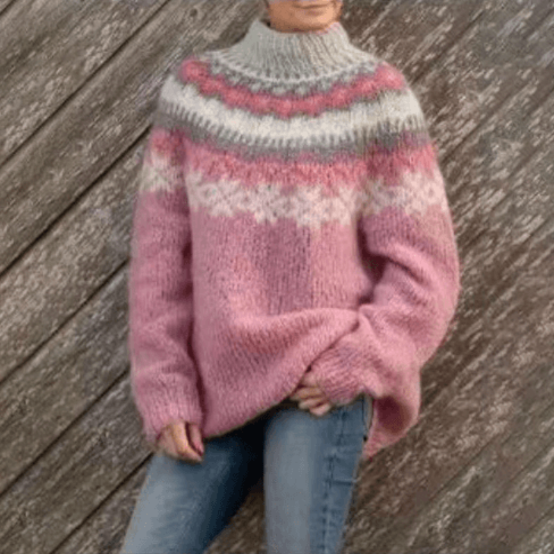 Patterned Knit Crew Neck Sweater for Women