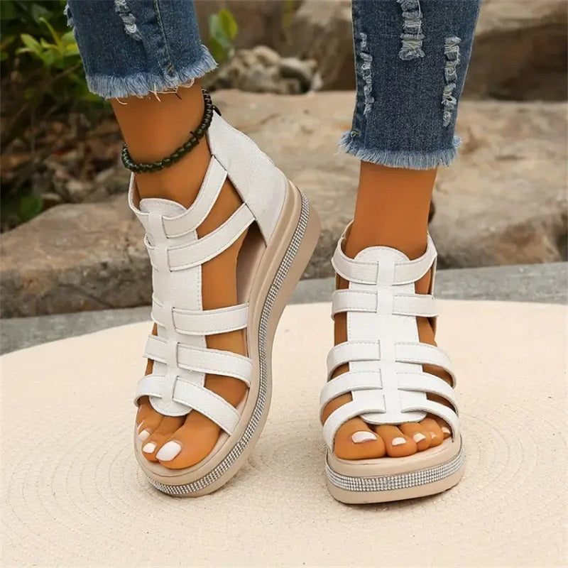 Platform Sandals Women – Multi-Strap Upper & Closed Heel with Back Zip