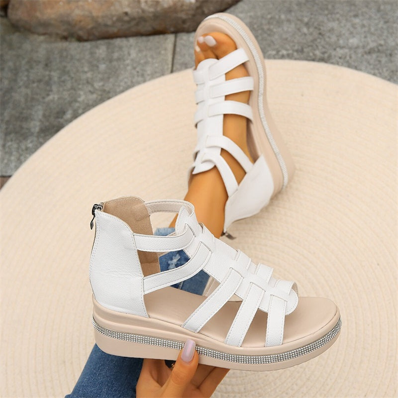 Platform Sandals Women – Multi-Strap Upper & Closed Heel with Back Zip