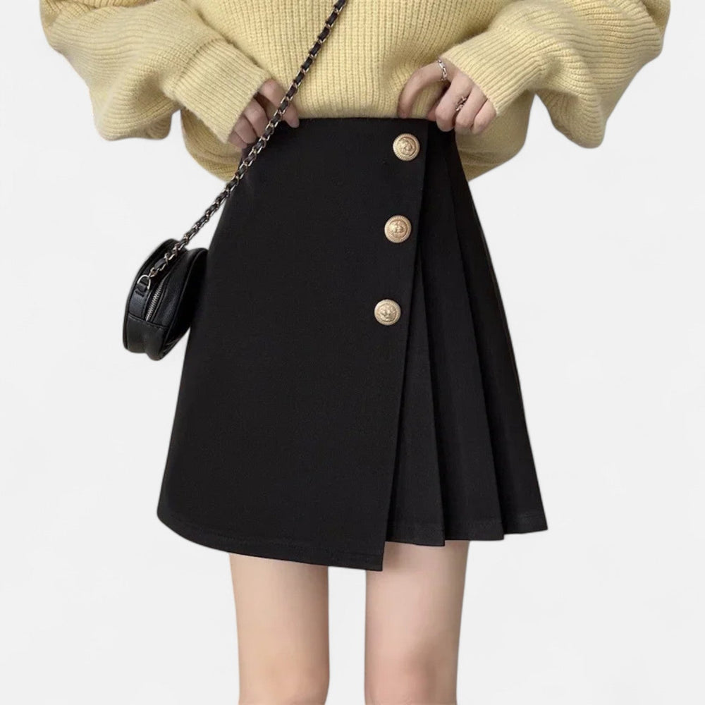 Pleated Button-Front Mini Skirt for Women