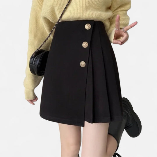 Pleated Button-Front Mini Skirt for Women