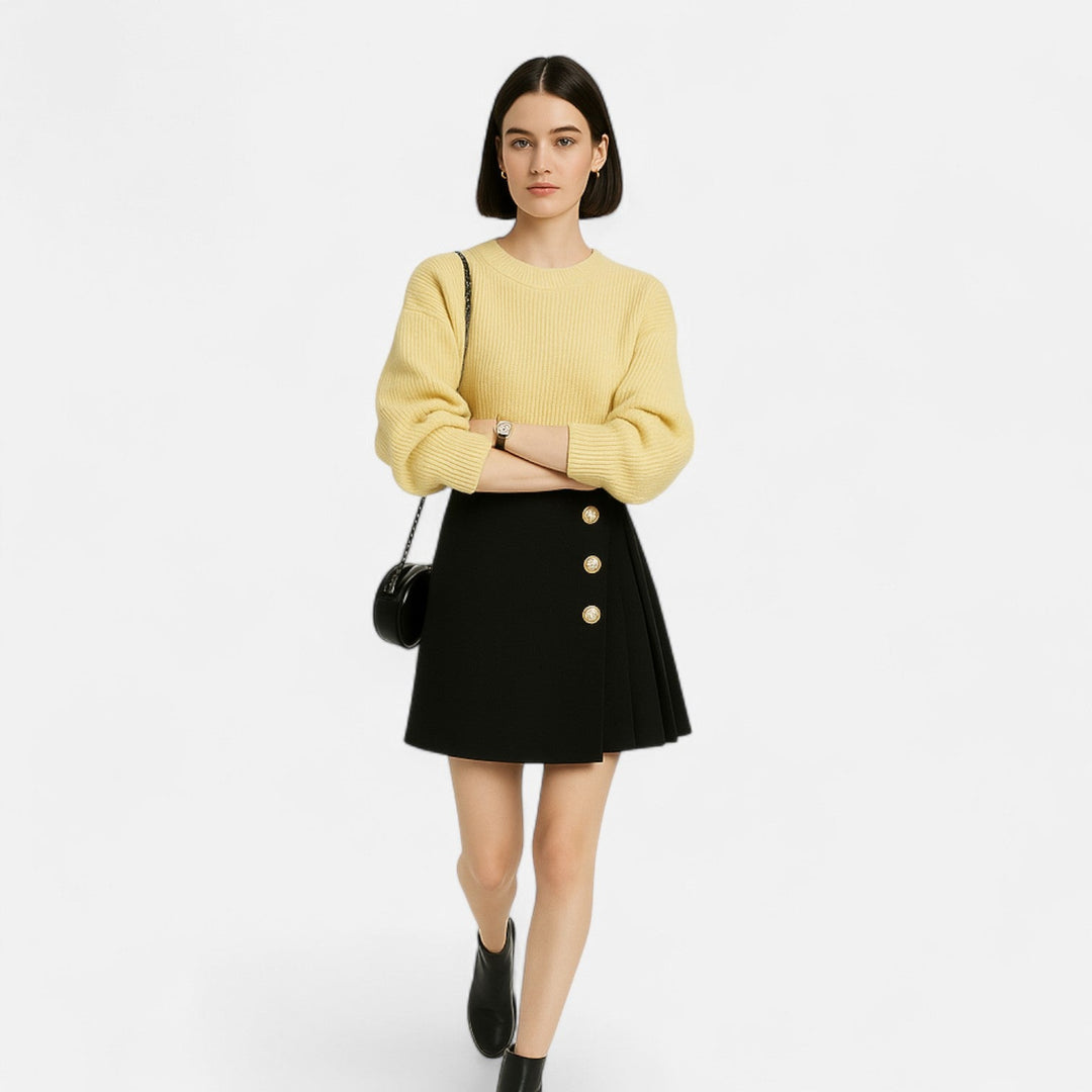 Pleated Button-Front Mini Skirt for Women