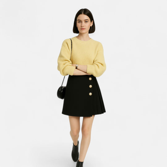 Pleated Button-Front Mini Skirt for Women