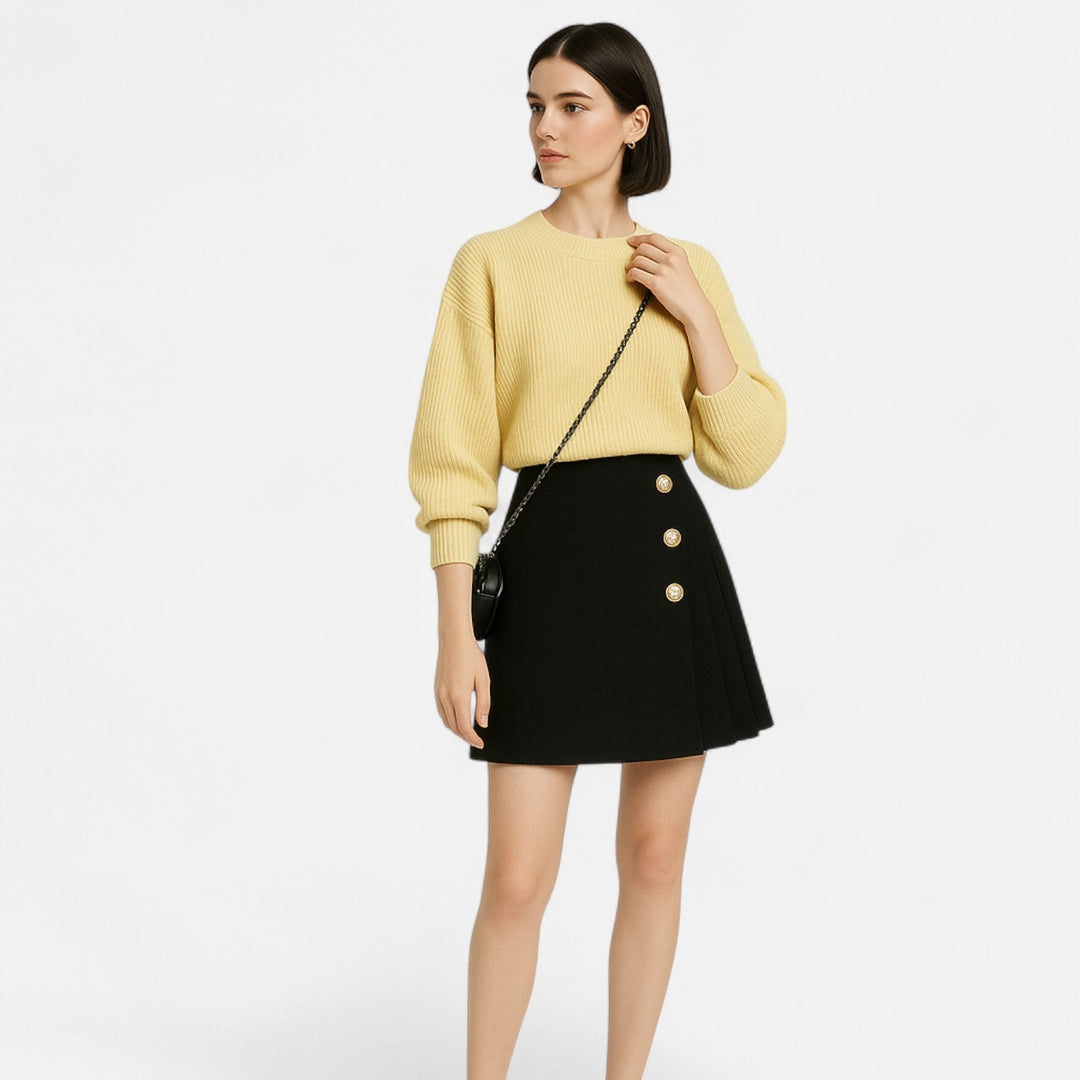 Pleated Button-Front Mini Skirt for Women