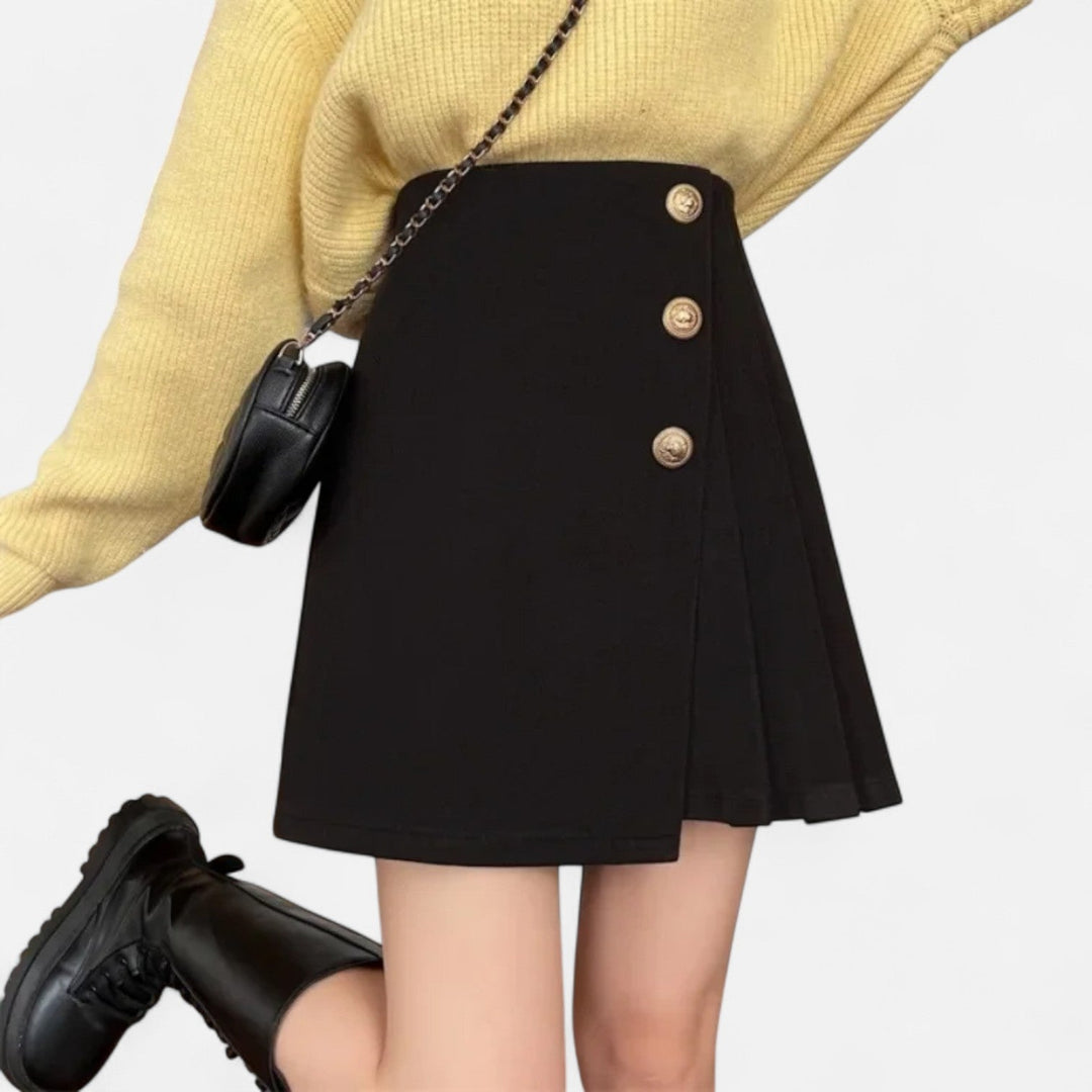 Pleated Button-Front Mini Skirt for Women