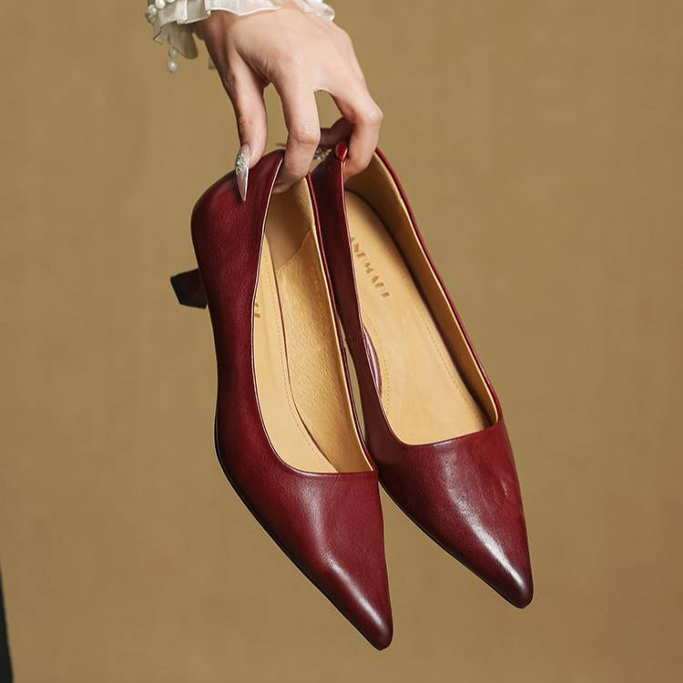 Pointed Toe Heels with Low Block Heel for Women