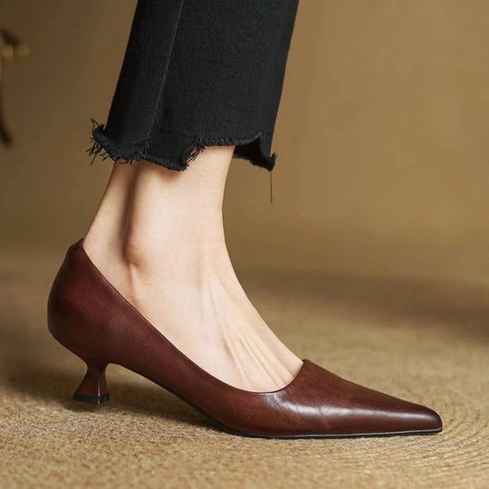 Pointed Toe Heels with Low Block Heel for Women