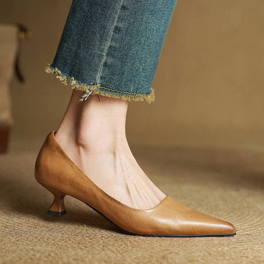 Pointed Toe Heels with Low Block Heel for Women