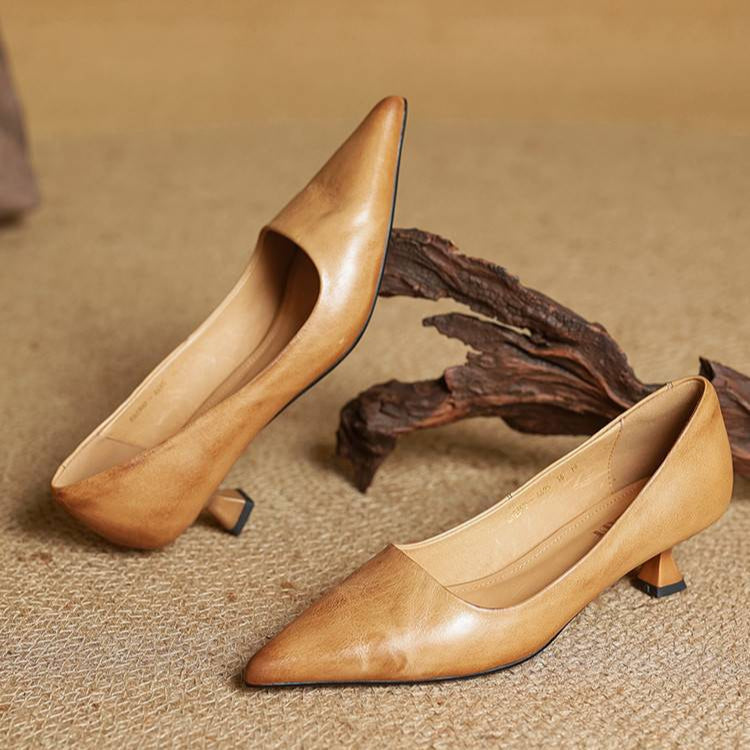 Pointed Toe Heels with Low Block Heel for Women