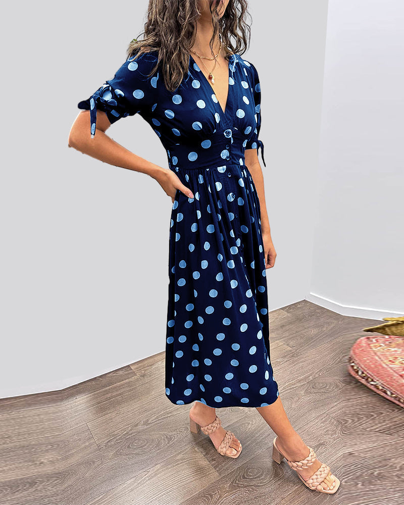 Polka Dot Midi Dress Women – Flared Silhouette & Button Front