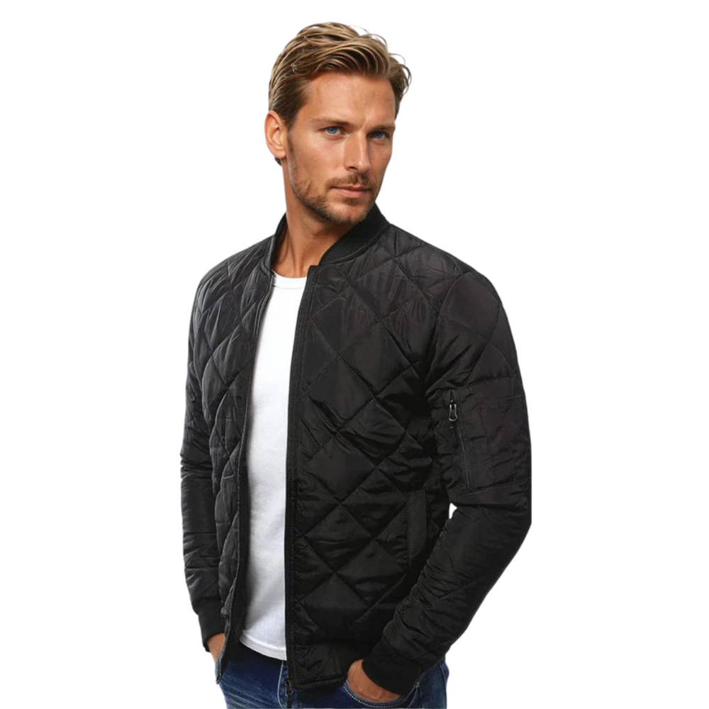 Quilted Bomber Jacket with Ribbed Cuffs for Men