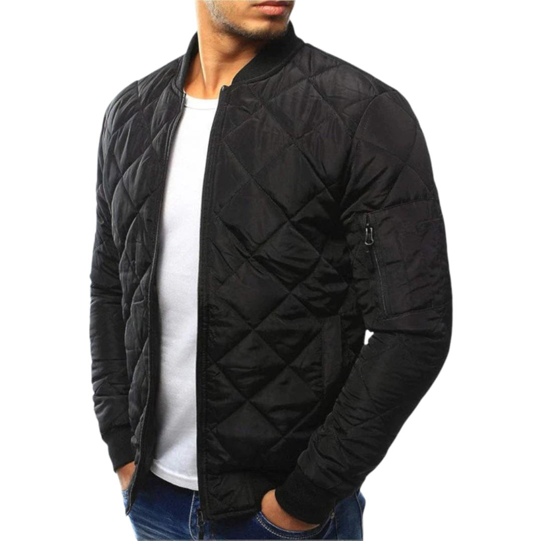 Quilted Bomber Jacket with Ribbed Cuffs for Men