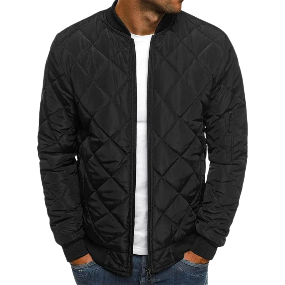 Quilted Bomber Jacket with Ribbed Cuffs for Men