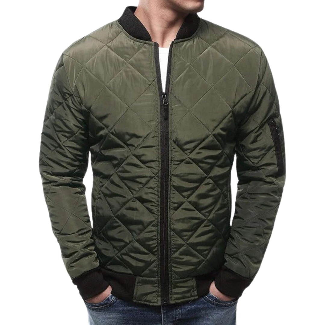 Quilted Bomber Jacket with Ribbed Cuffs for Men