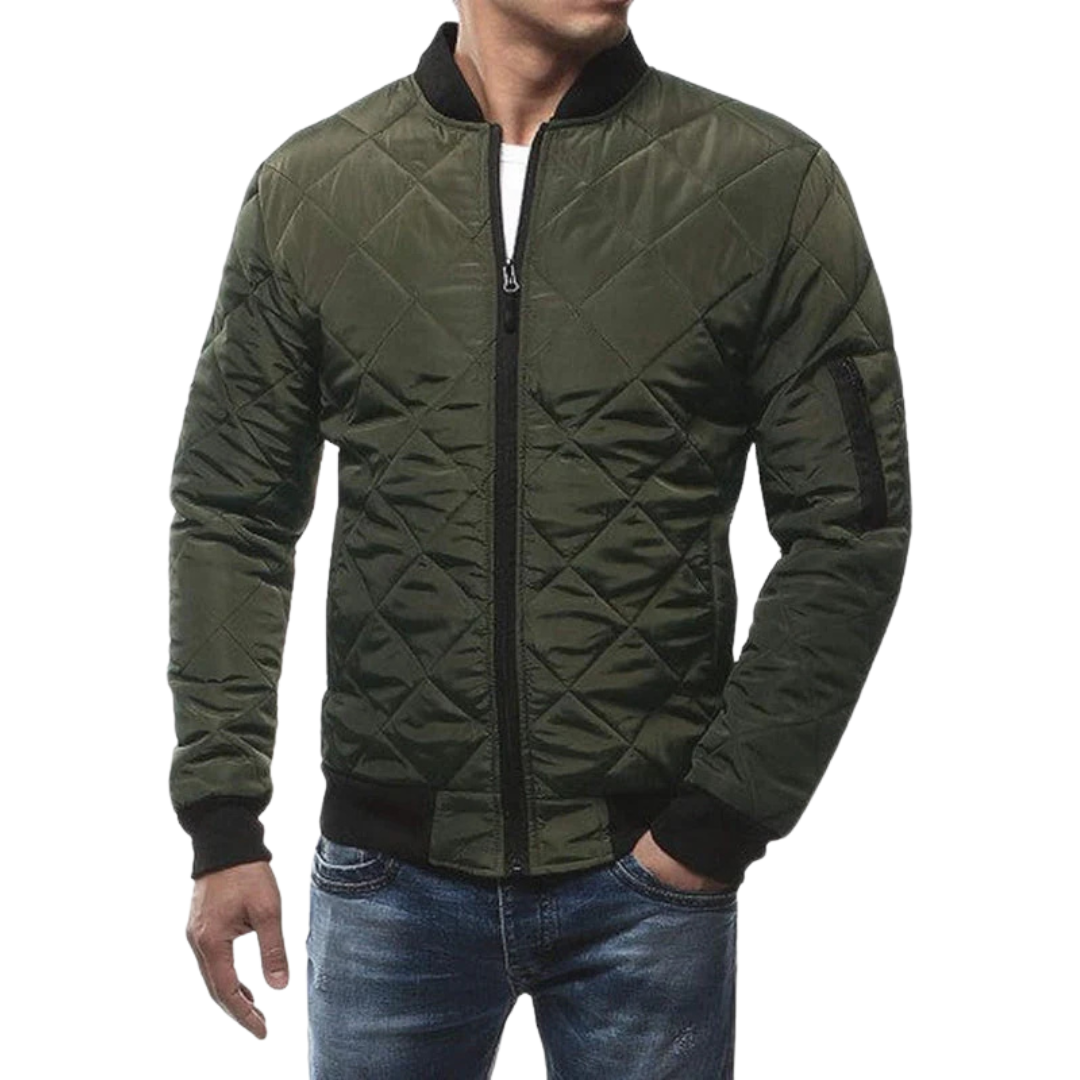 Quilted Bomber Jacket with Ribbed Cuffs for Men