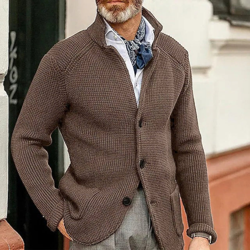 Ribbed Knit Button-Up Sweater for Men