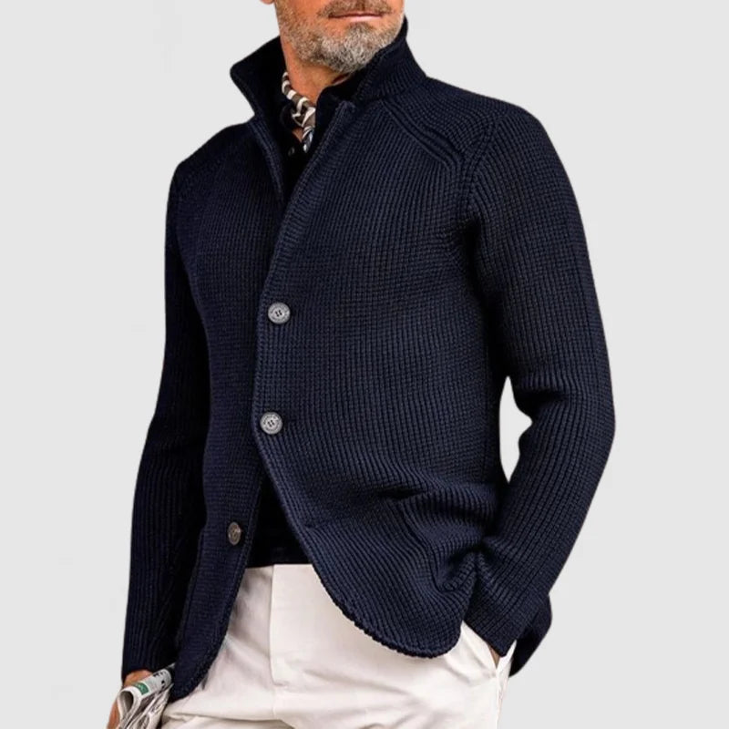 Ribbed Knit Button-Up Sweater for Men