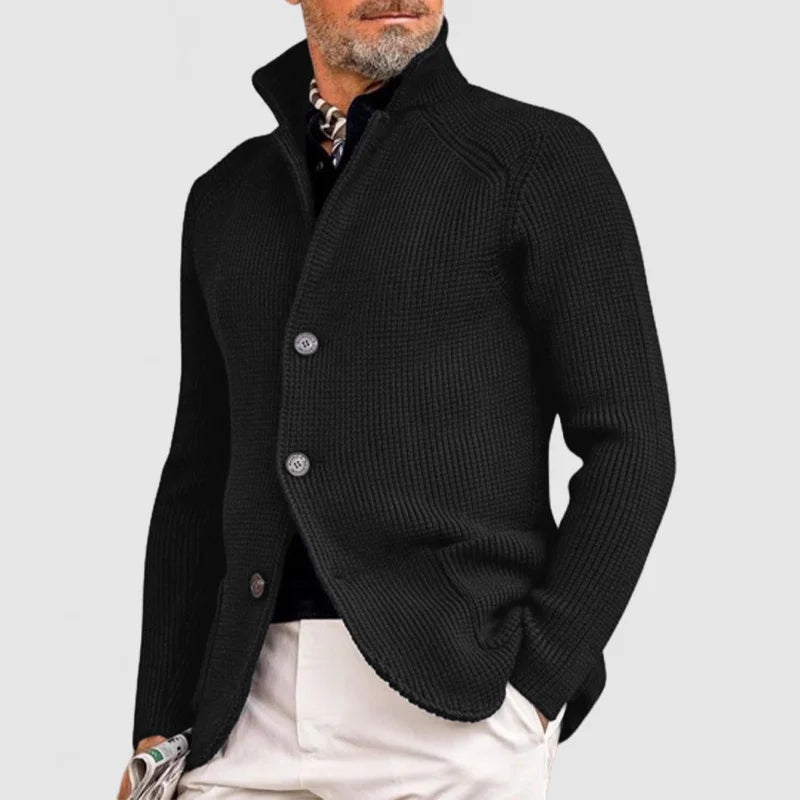 Ribbed Knit Button-Up Sweater for Men