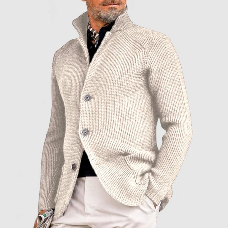 Ribbed Knit Button-Up Sweater for Men