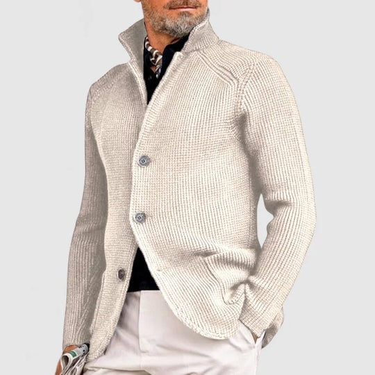 Ribbed Knit Button-Up Sweater for Men