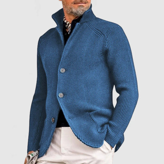 Ribbed Knit Button-Up Sweater for Men